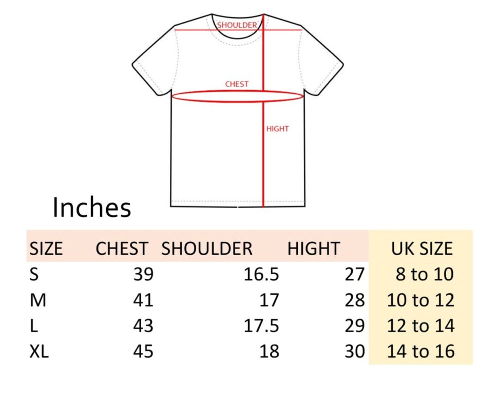 Baggy T shirt Size Chart2